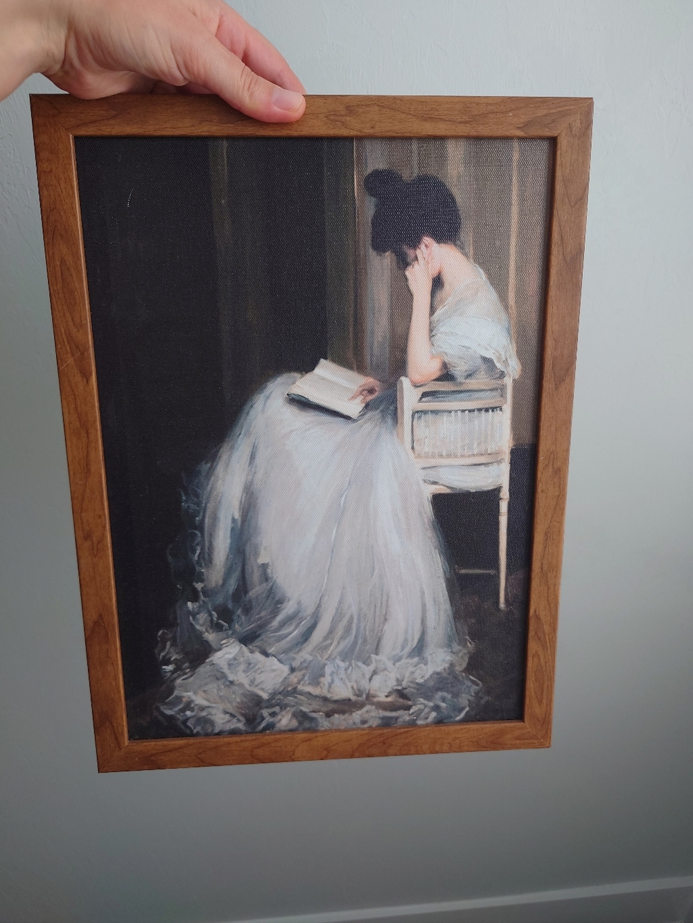 Framed Home Art Print – Woman Reading in White Gown Vintage